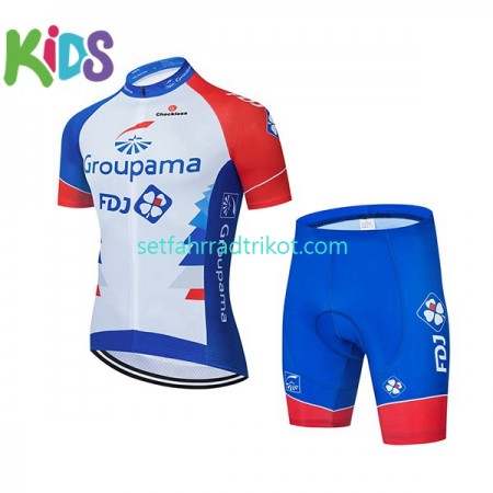 Groupama-FDJ Fahrradbekleidung Radtrikot Kurzarm + Radhose Kurze Kinder 2021 N001